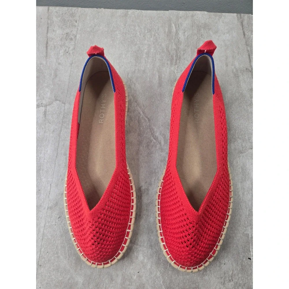 Rothy's The Espadrille Flat Shoes Sz 10 Vibrant Red Knit Casual Comfort Slip On